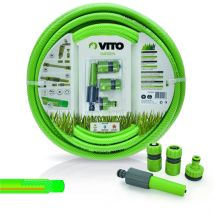 Vito Garden - Tuyau D'Arrosage 15mm 10 M Kit Pvc Lance Multi Jet + 2 Raccords + Nez De Robinet Vito