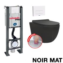 Wirquin Pro - Pack Completo Inodoro Sin Reborde + Inodoro Negro Mate Sin Reborde + Placa De Diseño Blanca