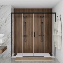 Mampara De Ducha Frontal Negra Corredera F1 2 Fijo + 2 Puertas – Sin Perfil Bajo Decoracion Mampara: Cristal Transparente - Mamparas: 165 Cm