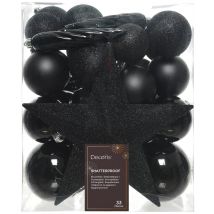 Kaemingk Weihnachtskugeln Bruchfest, Langlebig, Schwarz 33 Kugeln + Stern Christbaumschmuck
