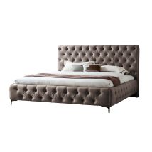 Cama Amour 160x200x42 Cm Tapizada En Terciopelo Gris Cabecero Acolchado Con 120 Cm Mog Casa