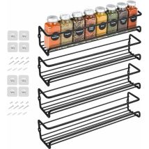 Spice Rack Set Of 4 Wall-mounted Spice Shelves In Black Metal Without Drilling, With Adhesive Or Screwing, Black