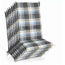 Set De 8 Coussins Pour Chaises À Hauts Dossiers 120x50 Cm Coussin Bleu À Carreaux