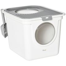 Katzenklo Mit Deckel Katzentoilette Mit Haube Schaufel Xxl Katzentoilette Für Katzen Bis 5 Kg 44 X 55 X 39 Cm Grau+weiß - Pawhut