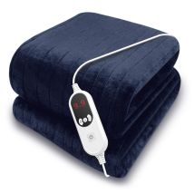 Purus Navy Blue Deluxe Electric Heated Throw 160x120cm, Soft Fleece, 9 Heat & 12hr Timer Settings, Washable