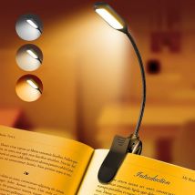 Rechargeable Reading Lamp For Books, Led Light For Reading In Bed, Eye Care, Adjustable Brightness, 3 Color Temperatures, 20+ Hours Battery Life, Usb 