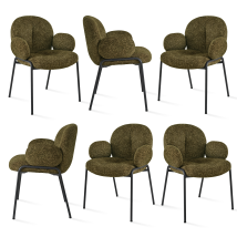 Goeurvant Sillas De Comedor Modernas Con Reposabrazos Circulares Y Asiento Tapizado, Combinación De Confort Y Elegancia - Juego De 6 - Verde Oliva - 