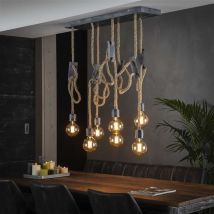 Furnwise – Polo Ceiling Light – 7 Adjustable Pendants – Industrial Design – Metal Shade – Jute Cord – 150 cm Height