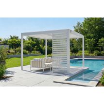 Piana 3x3m Freistehende Bioklimatische Pergola Aus Weißem Aluminium Mit 1 Sichtschutzlamelle