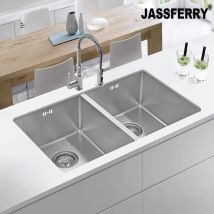 Jassferry Évier De Cuisine 2 Bacs Acier Inoxydable De 1,2 Mm D'Épaisseur 745 X 440 Mm Avec Siphon Et Trop-plein
