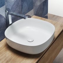 Kerm - Lavabo Da Appoggio A Bacinella Quadrato 45x45 Cm Design Moderno Bianco