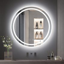 Miroir Salle De Bain Rond 50cm – Éclairage Led Dimmable 3 Couleurs – Fonction Anti-buée – Verre Trempé Hd – Ip44 Étanche – Dripex