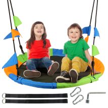 100 Cm Nestschaukel Outdoor , 300 Kg Kinderschaukel Mit Wimpel, Garten-schaukel, Hängeschaukel, Seillänge Verstellbar, Für Kinder & Erwachsene (bunt) 