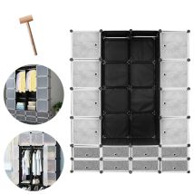 Randaco Kleiderschränke Regalsystem Aufbewahrung Badregale Für Schlafzimmer Miete Zimmer Wäschezimmer, Diy Garderobenschrank - Schwarz, 16+8 Gitter (