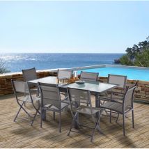 Wilsa Garden - Salon De Jardin Ensemble Modulo T 4 / 8 + F 4 + C 4 Full Verre Gris Anthracite
