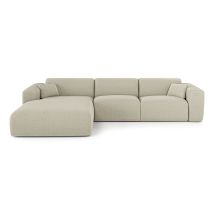 Canapé Angle Gauche Convertible 5 Places En Tissu Tramé Beige Myra