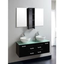 Bagno Italia - Arredo Bagno Doppio Lavabo 120 Cm Mobile Sospeso Moderno Top In Cristallo Specchio E Miscelatori Inclusi Mobili