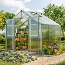 Invernadero Topas 3 Estructura De Aluminio 225x195 Cm, Placas Alveolares De 8 Mm, Con Sistema De Apertura Automático De Ventanas Y Base De Cimentación