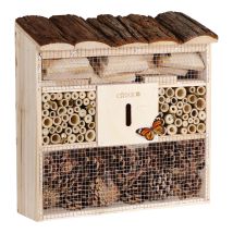 Deuba Insect Hotel 30.5x31x9.5cm Wooden Bee Natural Bug Shelter Garden Nest Box Wood House Butterflies Ladybirds Habitat