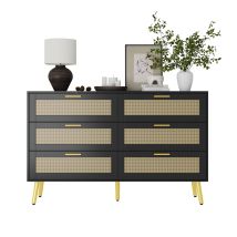 Kommode Mit 6 Schubladen, Schwarz, Mdf, 120×34×74,5 cm
