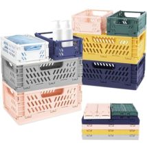 8pcs Caisses Plastique Pliable, 4 Grand Paniers Pliable Et 4 Petit Cagettes Plastique, Cagette Plastique Pliable Rangement Avec Poignée Pour Cuisine, 