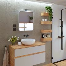 Armoire Miroir Avec Led Noire, Armoire De Salle De Bain, Éclairage Led, Blanc, Miroir Avec Étagères