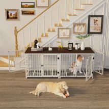 Bingo Paw - Bingopaw Heavy Duty Dog Kennel Wooden Dog Crate Puppy Cage End Table With Lockable Door, White Extra Large 107 X 71 X 81cm