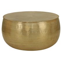 Couchtisch Ø 90x45 Cm Gold, Unikat, Hammerschlag-optik, Handgefertigter Beistelltisch, Orientalischer Wohnzimmertisch, Runde Tisch, Aluminium 