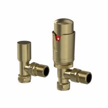 Galiflo - Duratherm Angled Brushed Brass Thermostatic Radiator Valve Pack - 15mm