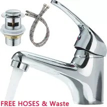 Zamery - Monobloc Basin Taps Mixers With Pop-up Waste,waterfall Bathroom Sink Tap Square Chrome Monobloc Modern Single Lever Hot And Cold Mixer Tap