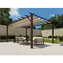 Almuiminium Pergola 'florenz' Pavillon Mit Ausziehbarem Sonnensegel, Holzoptik Cocoa, 350 X 505 X 236 Cm (l X B X H) - Paragon Outdoor