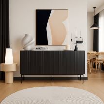 Aparador Spirano, Aparador De Salón Con Tres Puertas Batientes Y Compartimentos Interiores, Elevado Del Suelo, 151 X 42 X 75 Cm, Color Negro