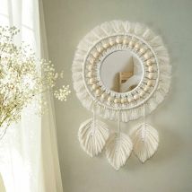 Wandspiegel mit Fransen und Holzperlen – Boho Design – Ø 32cm – Hochwertiger Wandspiegel für Schlafzimmer und Wohnzimmer
