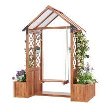 Jardinière Avec Balançoire Et Pergola - Toit En Polycarbonate, Bois Massif, Idéale Pour Une Terrasse
