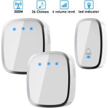 Wireless Doorbell, Waterproof Wireless Chime With 300 Meter Range, Chime Kit With Led And 36 Melodies At 4 Volume Levels For Home, Office, Hotel-1 