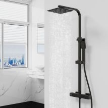 Aica Square Modern Exposed Thermostatic Mixer Valve Shower Head Set Matt Black