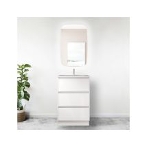 Mobile Bagno A Terra 60 Cm 3 Cassetti In Legno Bianco Lucido Con Lavabo Ad Incasso - Nova - Standard