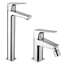 Piralla - Set Rubinetti Per Lavabo Alto E Bidet Con Scarico Automatico Serie Iceberg Cromato