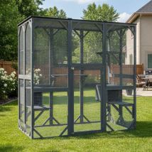 Pawhaven Large Outdoor Catio Wooden Cat Enclosure Big House Outdoor With Platforms Runs