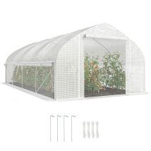 Outsunny Invernadero De Exterior, 6x3x2 M, Invernadero De Túnel Con 8 Ventanas, Cubierta De Pe, Anti-uv Y Puerta Enrollable Con Cremallera, Blanco