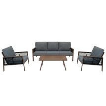 Outdoor Aluminium 4-teiliges Möbelset Garten Sofa Tisch Stühle Holzoptik