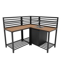 Monster Shop – Ensemble De Cuisine D'Extérieur En Aluminium Anthracite – Évier En Inox Avec Robinet – Comptoir En Polywood – Configuration Modulaire 