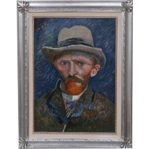 Hand Painted Oil Painting On Canvas Wood Made Frame Silver Leaf Finish Van Gogh - Autoritratto 70
