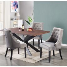 Life Interiors - Duke Lux Windsor Dining Set - Un Tavolo Da Pranzo In Legno Di Noce E Un Set Di 4 Sedie Da Pranzo In Velluto Grigio Scuro - Sala Da 