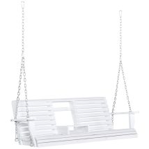 Dondolo 3 Posti Esterno Con Tavolino E Portabicchieri Legno Metallo 150x75x53 Cm Bianco