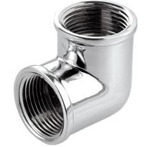 Codo de latón cromado 1/2" hembra/hembra – Conector para sistemas de agua y calefacción – Temperatura máxima +100 °C – Presión máxima 1,0 MPa