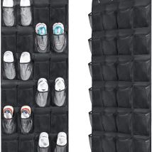 Scarpiera Sospesa Dietro La Porta - Organizer Per Ripiani Con 24 Tasche, Tessuto Di Lino Nero