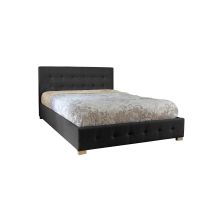 Comfy Living – 5ft Fabric Ottoman Bed Frame – Black – Modern Square Headboard – Gas Lift Storage – Solid Beech Slats