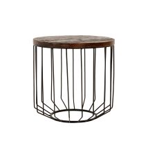 Womo-design Mesa Auxiliar Hecha A Mano Redonda Ø 50x50cm Madera Antigua Metal Mesita Decorativa Marco Metalico Negro Para Salón Diseño Cesta Tabla 