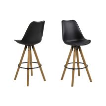 Ac Design Furniture Nadia Sgabelli Di Bar, Al.: 111.5 X L: 48.5 X P.: 55 Cm, Nero/natural, Pu/legno, 2 Pz